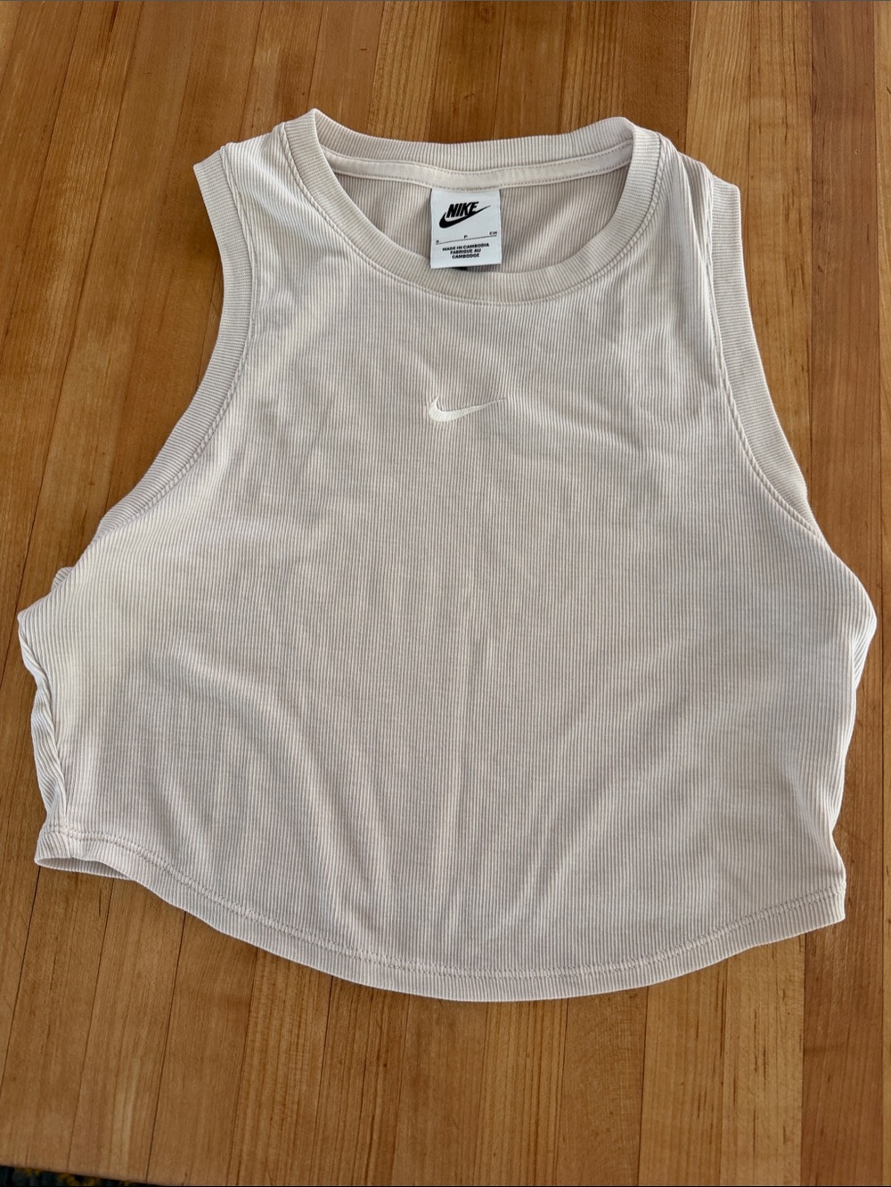 Nike Women’s Cream Ribbed Crop Tank with White Swoosh -